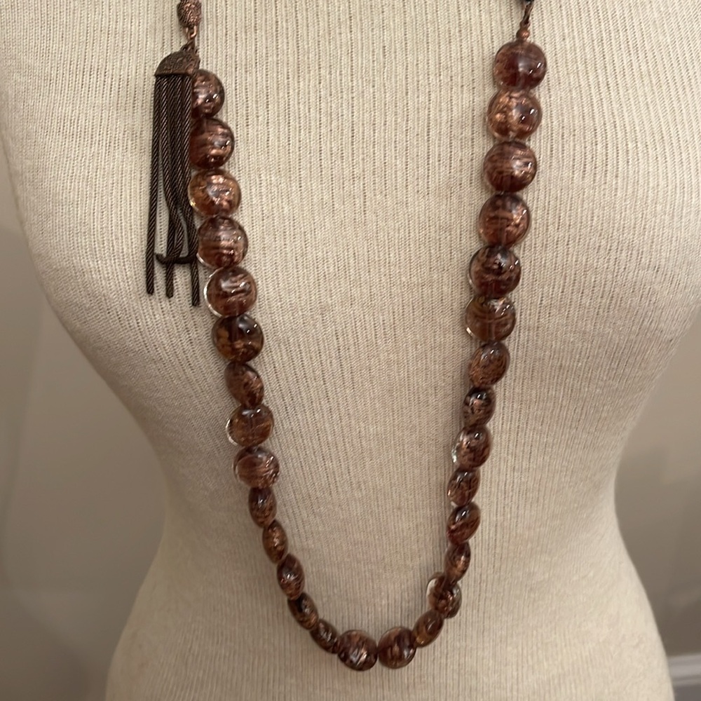 Coldwater Creek Copper Colored Murano Glass Beads & Antique Copper Chain - Picture 10 of 16